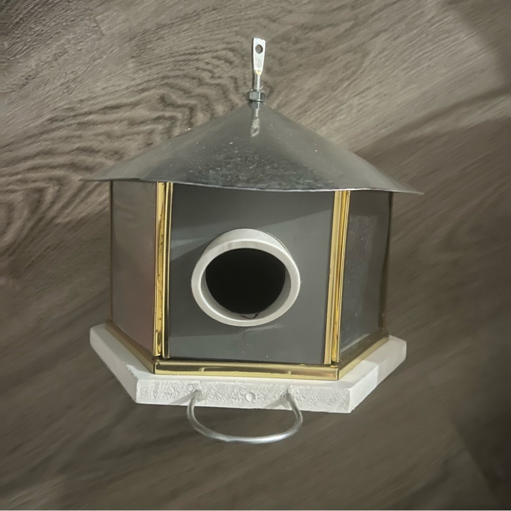 Upcycled Bird House Metal PVC Light Fixture Garden Decor